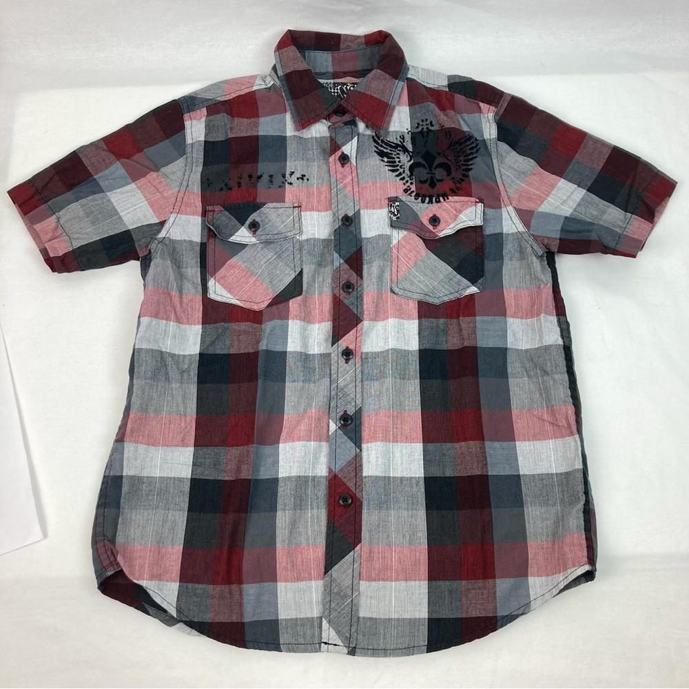 Boys Short-Sleeve Plaid Button-Down Shirt - Red, Gray & Black NSS Boys Large